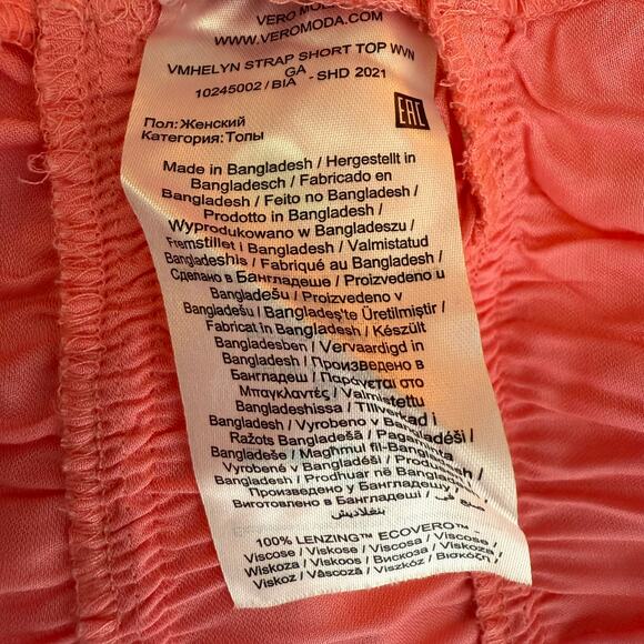 Vero Moda Womens Helyn Shirred Tie Straps Geranium Pink Crop Tank Top Small - Picture 9 of 9